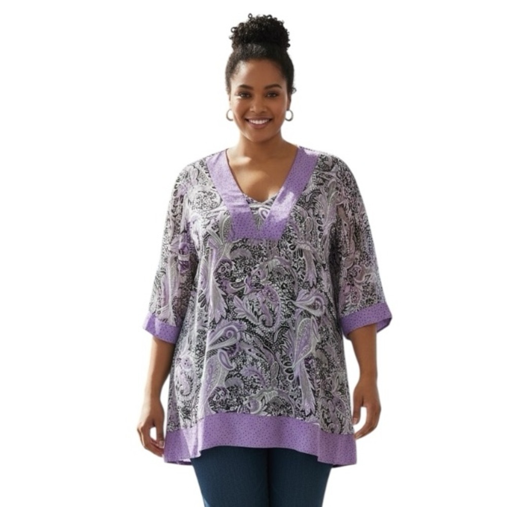 Separates by New YorkCity Design 22/24 Purple Paisley Polka Dot Blouse Plus Size